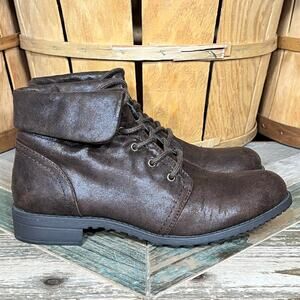 Cliffs by White Mountain Tango Brown Faux Leather Fold Down Ankle Boots Womens 9